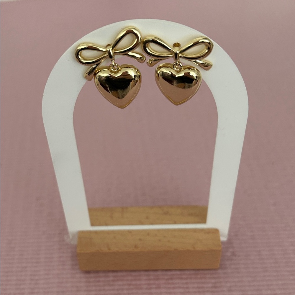 Gold Heart Bow Earrings